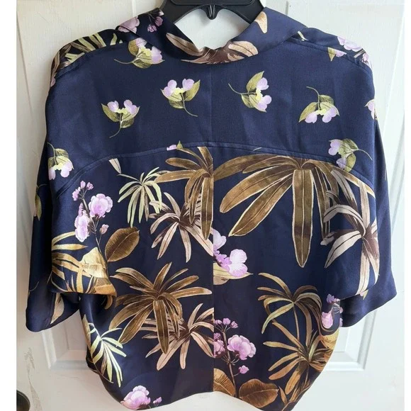 VINCE $325 Women's Blouse Top Mixed Tropical Garden Button Front 100% Silk XS